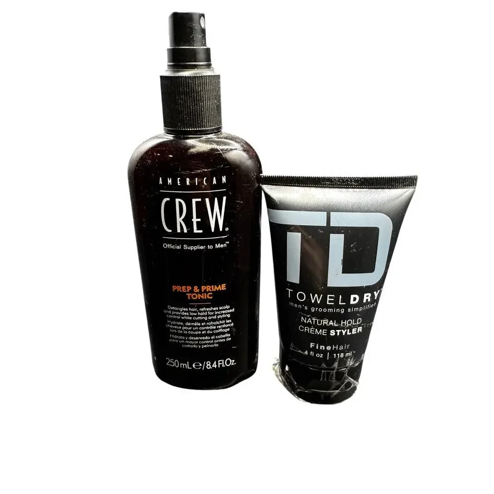 NWT SET American Crew Prep & Prime Tonic(8.4oz) & Towel Dry Crème Styler(4oz)
